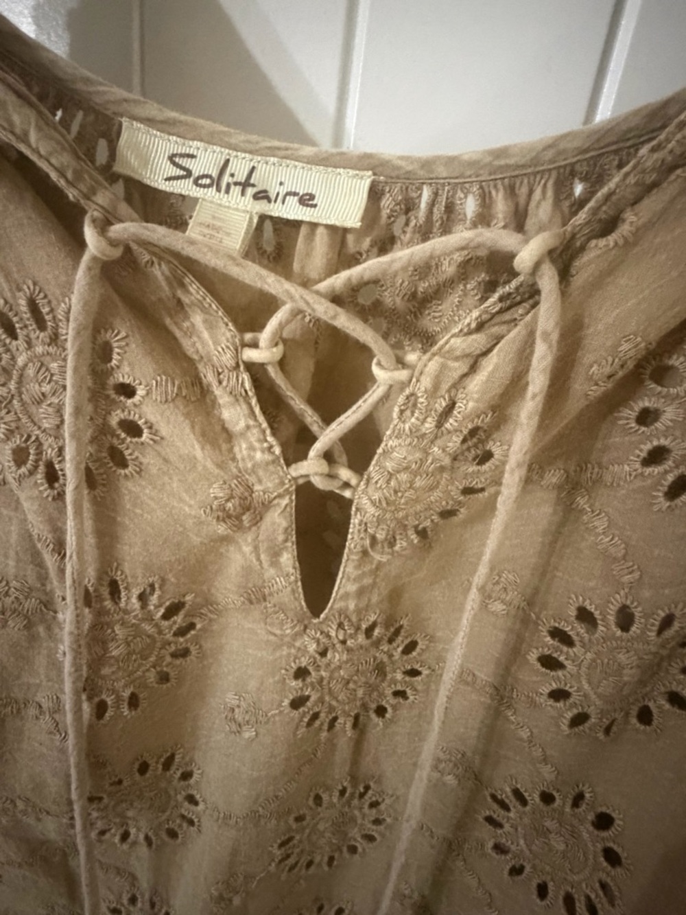 Solitaire Lace-Up Eyelet Tunic in Taupe - Picture 2 of 3